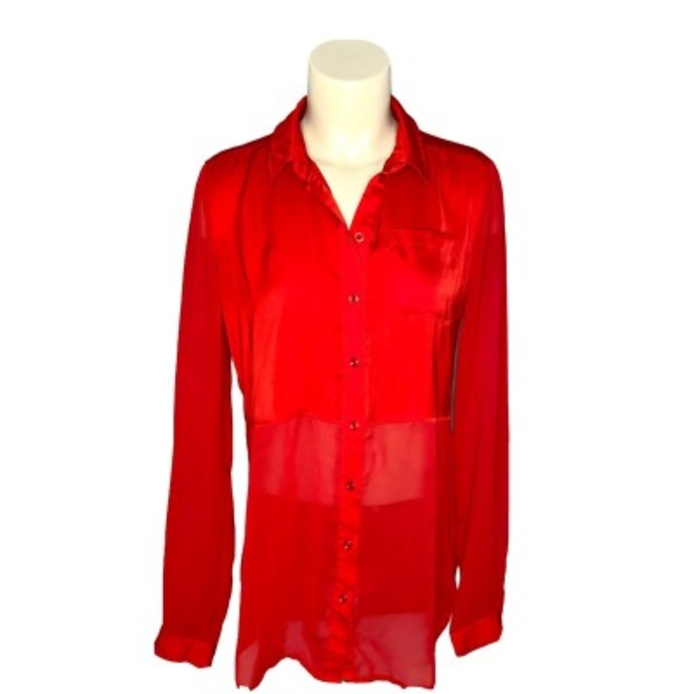 a.n.a. Cabaret Red Button-Up Dress Shirt